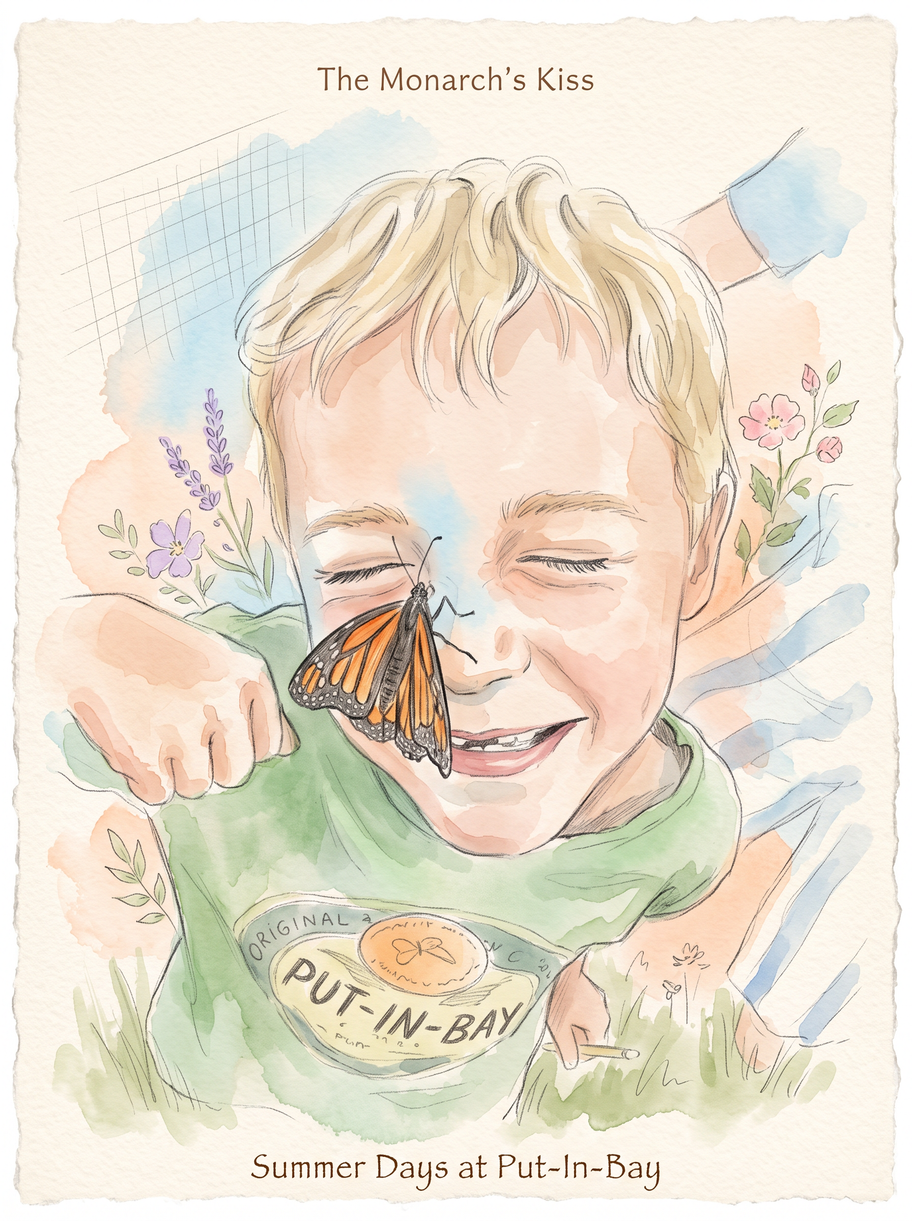 Marco giggling with a monarch butterfly on his nose
