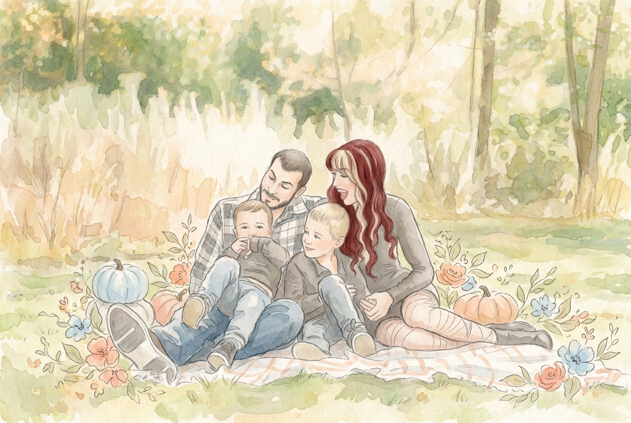 The Campisi family together on a picnic blanket