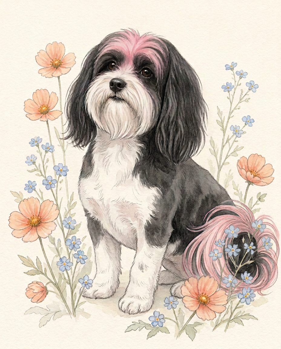 Lucie the black and white Havanese