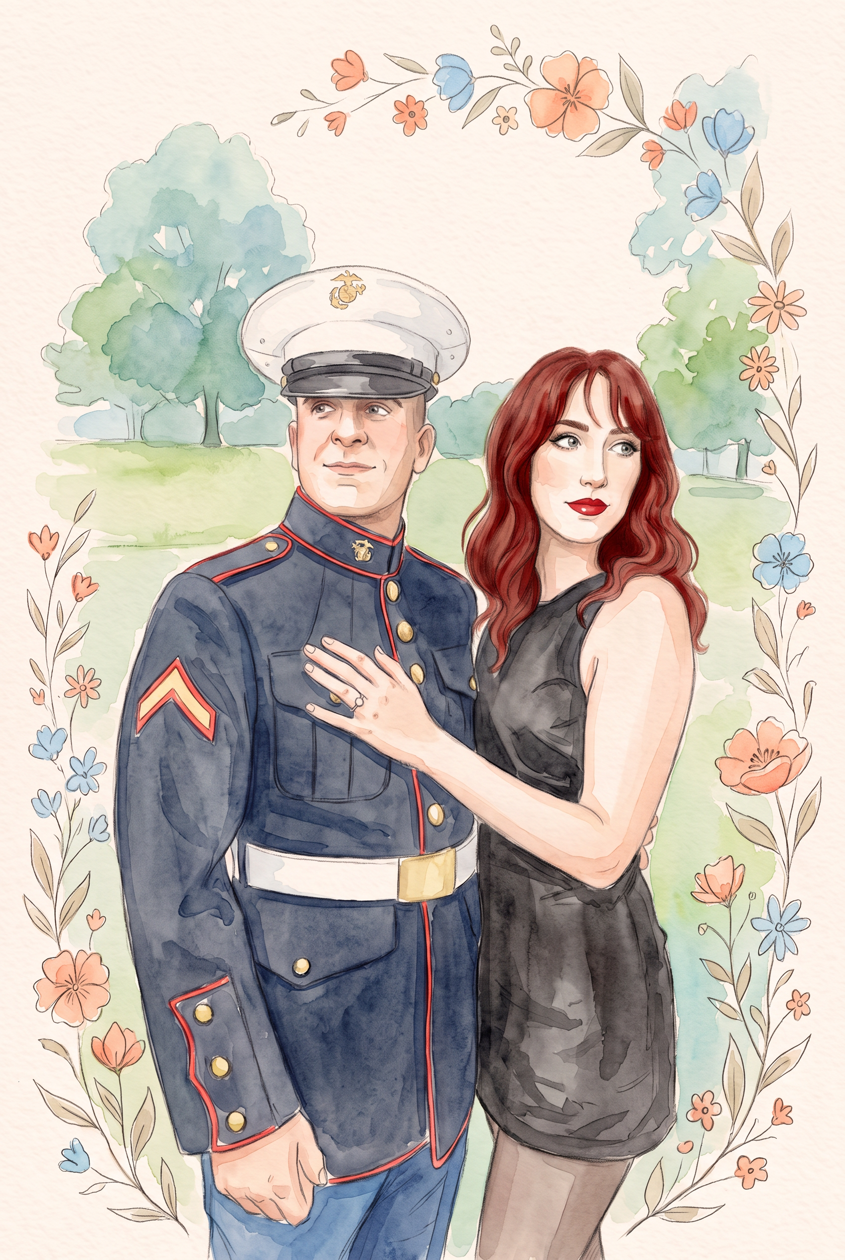 Michael in Marine Corps dress blues with Alexis